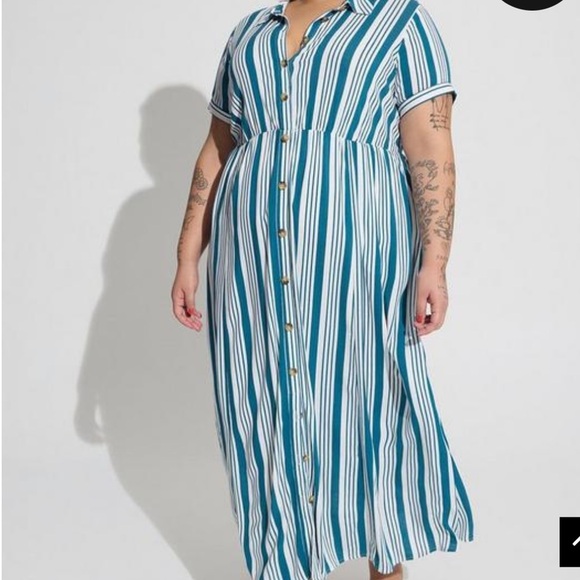 Torrid Maxi Rayon Slub Button Front Godet A-line Dress 5x 28 - Picture 1 of 8